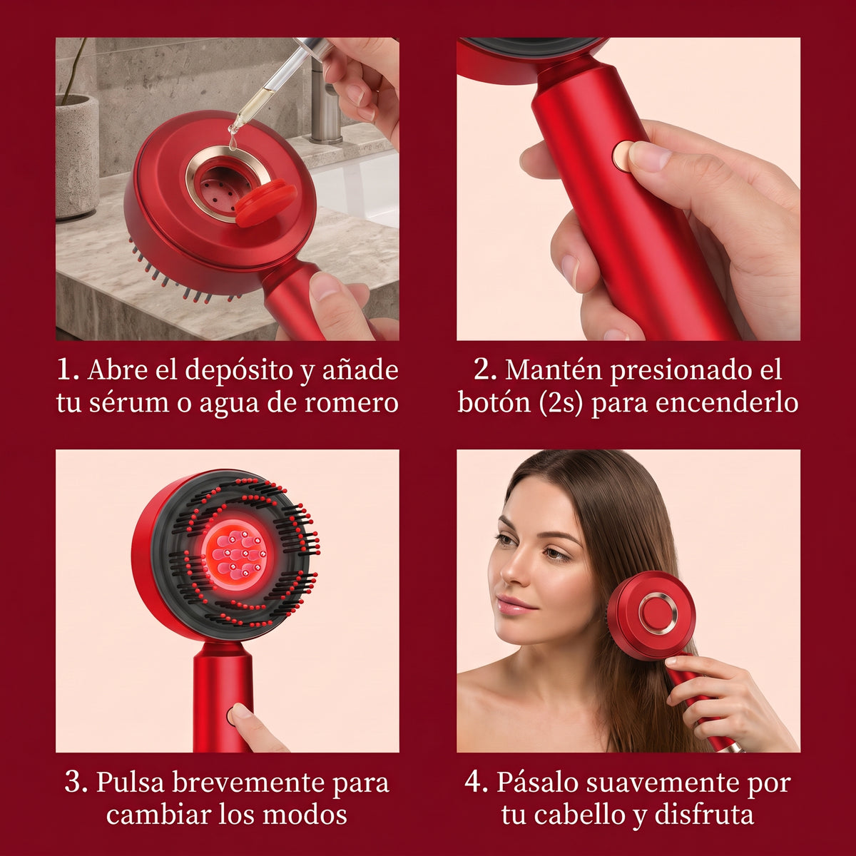 Cepillo de luz roja con depósito de sérum