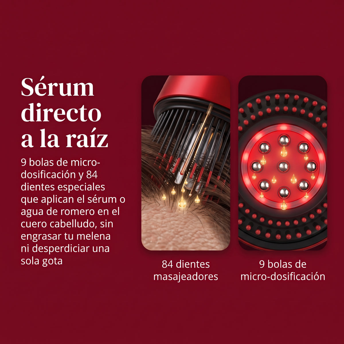 Cepillo de luz roja con depósito de sérum