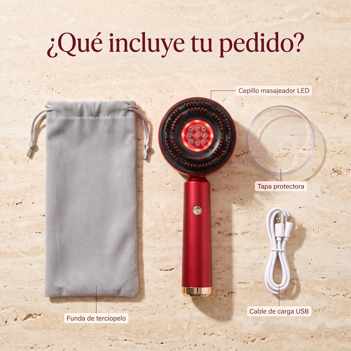 Cepillo de luz roja con depósito de sérum